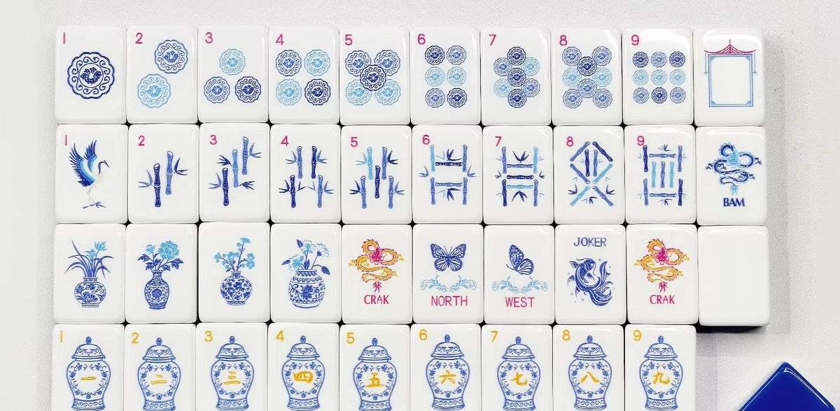Blue & White Mahjong — 160 Tiles, Four-Layer Acrylic