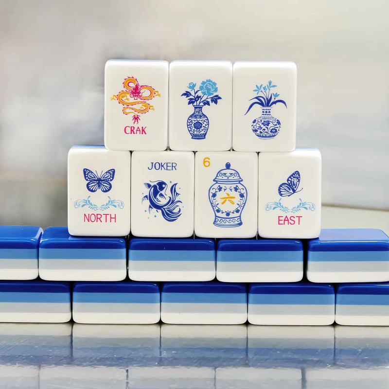 Blue & White Mahjong — 152 Tiles, Four-Layer Acrylic