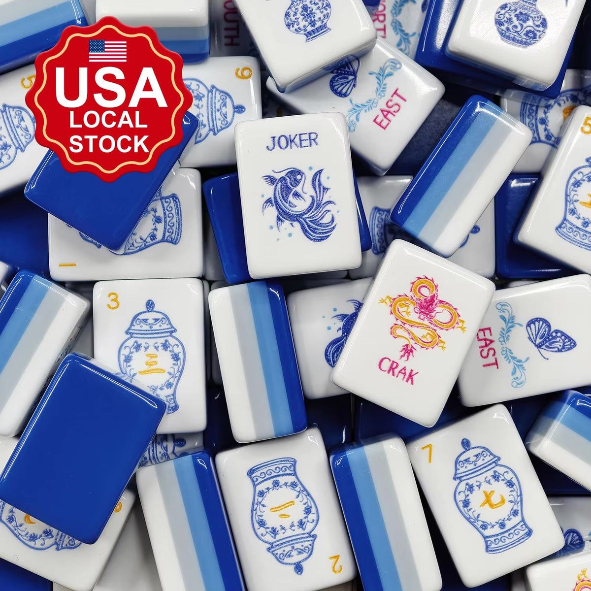Blue & White Mahjong — 160 Tiles, Four-Layer Acrylic