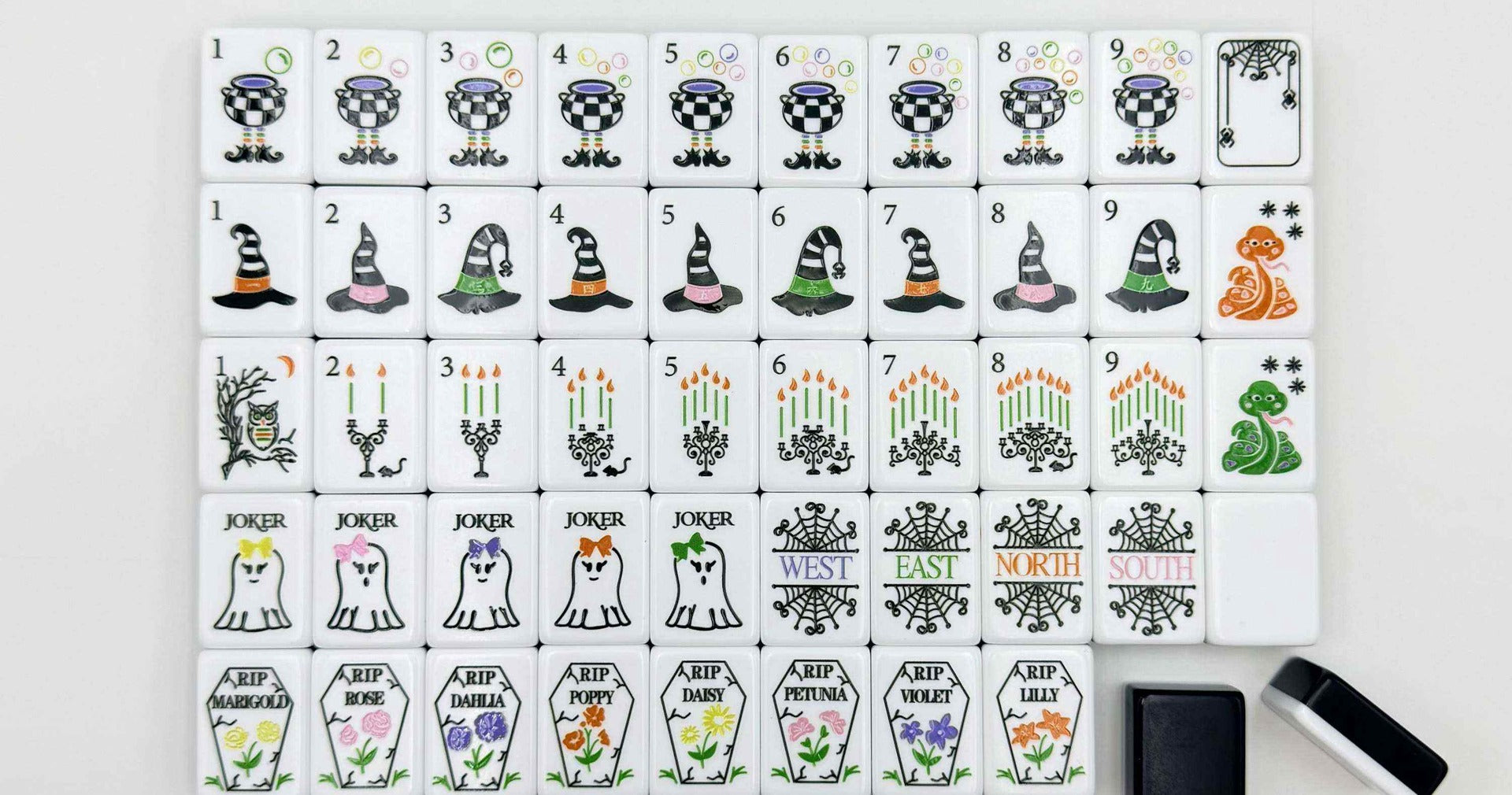 ORO Halloween Mahjong — the full 152-tile layout in two-tone layered acrylic